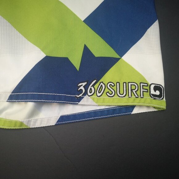 Men's 360 Surf Size 36 Waist Green White & Blue Swim Shorts - Picture 7 of 8